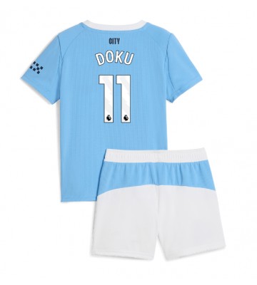Manchester City Jeremy Doku #11 Hjemmebanetrøje Børn 2025-26 Kortærmet (+ Korte bukser)